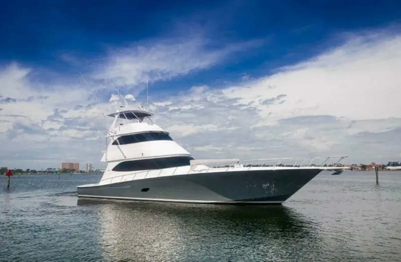 Reel Dangerous Yacht Photos Pics 2012 76 Viking Sky Bridge REEL DANGEROUS STBD Profile