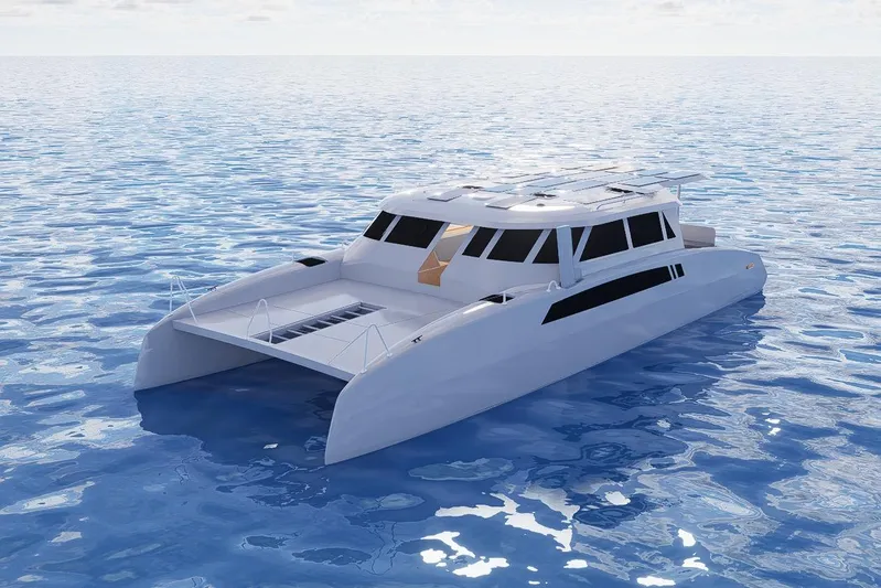  Yacht Photos Pics 2026 Rapido 500 ECO ELECTRIC catamaran on calm ocean waters.