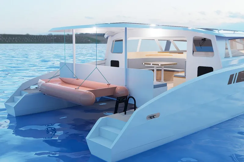  Yacht Photos Pics 2026 Rapido 500 ECO ELECTRIC catamaran on water, featuring modern design and spacious deck.