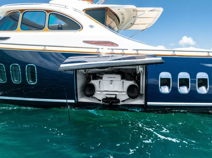 Dutch Yacht Photos Pics 2019 Zeelander 55 yacht with open side compartment on turquoise water.