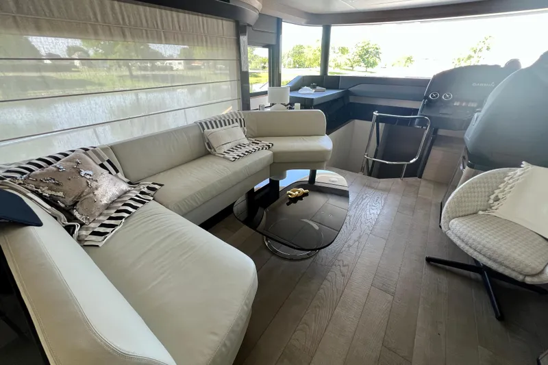  Yacht Photos Pics Luxurious interior of 2024 Absolute 58 Navetta yacht with modern seating and elegant decor.