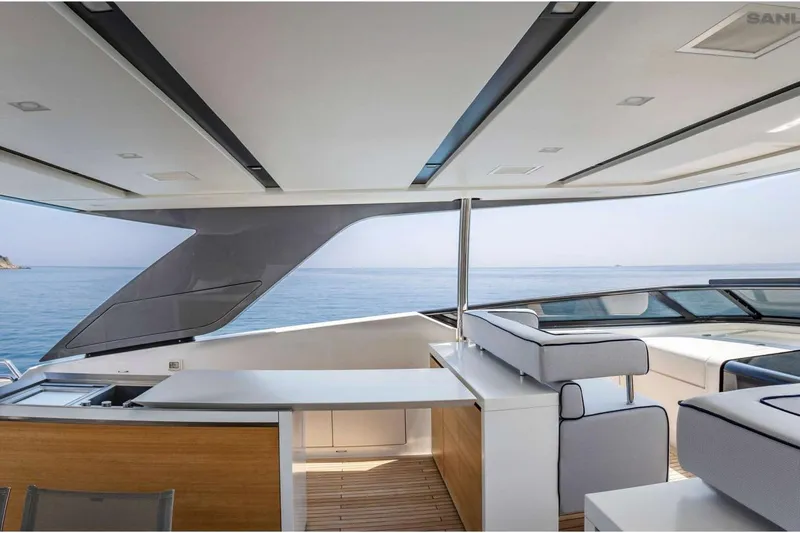Aman - Sanlorenzo Sl96 Yacht Photos Pics Luxurious 2016 Sanlorenzo SL96 yacht interior with ocean view and modern seating area.
