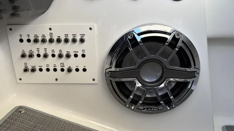  Yacht Photos Pics Control panel and JL Audio speaker on 2022 Formula 350 CBR boat.