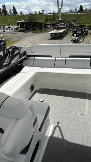  Yacht Photos Pics 2022 Formula 350 CBR boat interior with white seating and gray flooring.