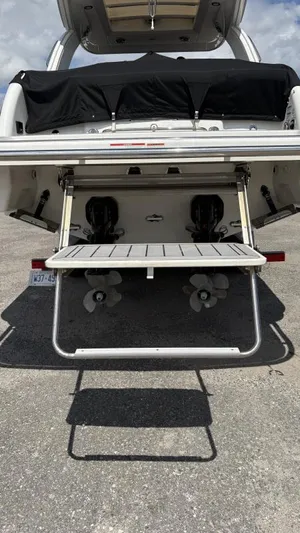  Yacht Photos Pics 2022 Formula 350 CBR boat with extended swim platform and dual propellers.