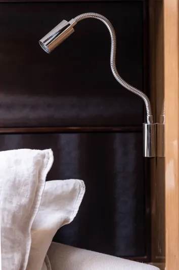  Yacht Photos Pics Flexible reading light in a 2016 Princess V72 yacht interior.