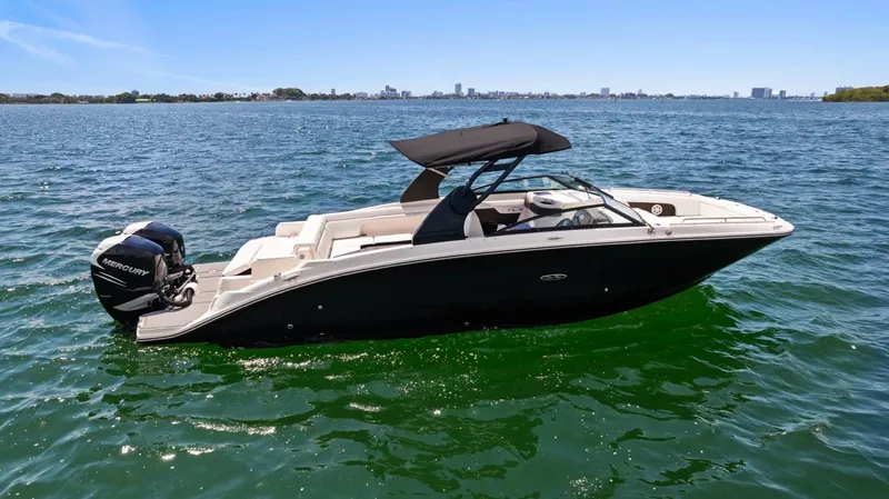  Yacht Photos Pics 2018 Sea Ray SDX 290 boat on open water, featuring sleek design and powerful outboard engine.