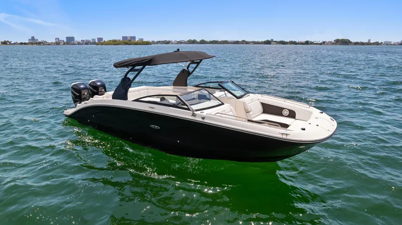  Yacht Photos Pics 2018 Sea Ray SDX 290 boat on open water, featuring sleek design and twin engines.
