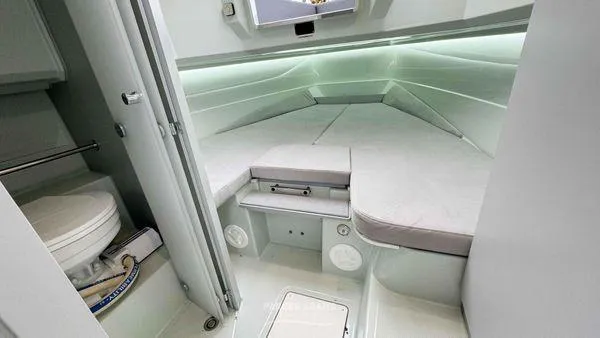  Yacht Photos Pics 2024 XO Boats DFNDR 9 interior cabin with modern design and compact amenities.