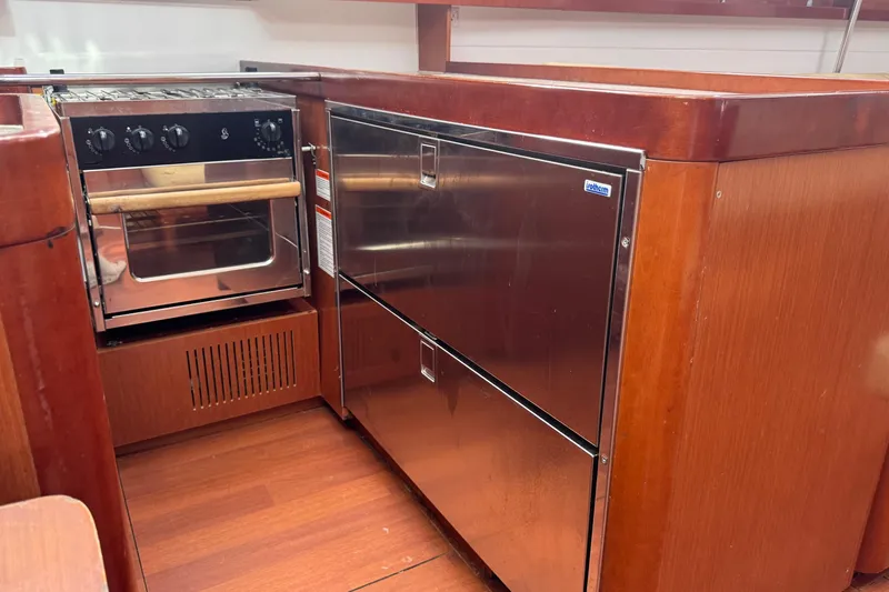 Liberty Yacht Photos Pics Beneteau Oceanis 50 yacht kitchen with stainless steel appliances, 2011 model.