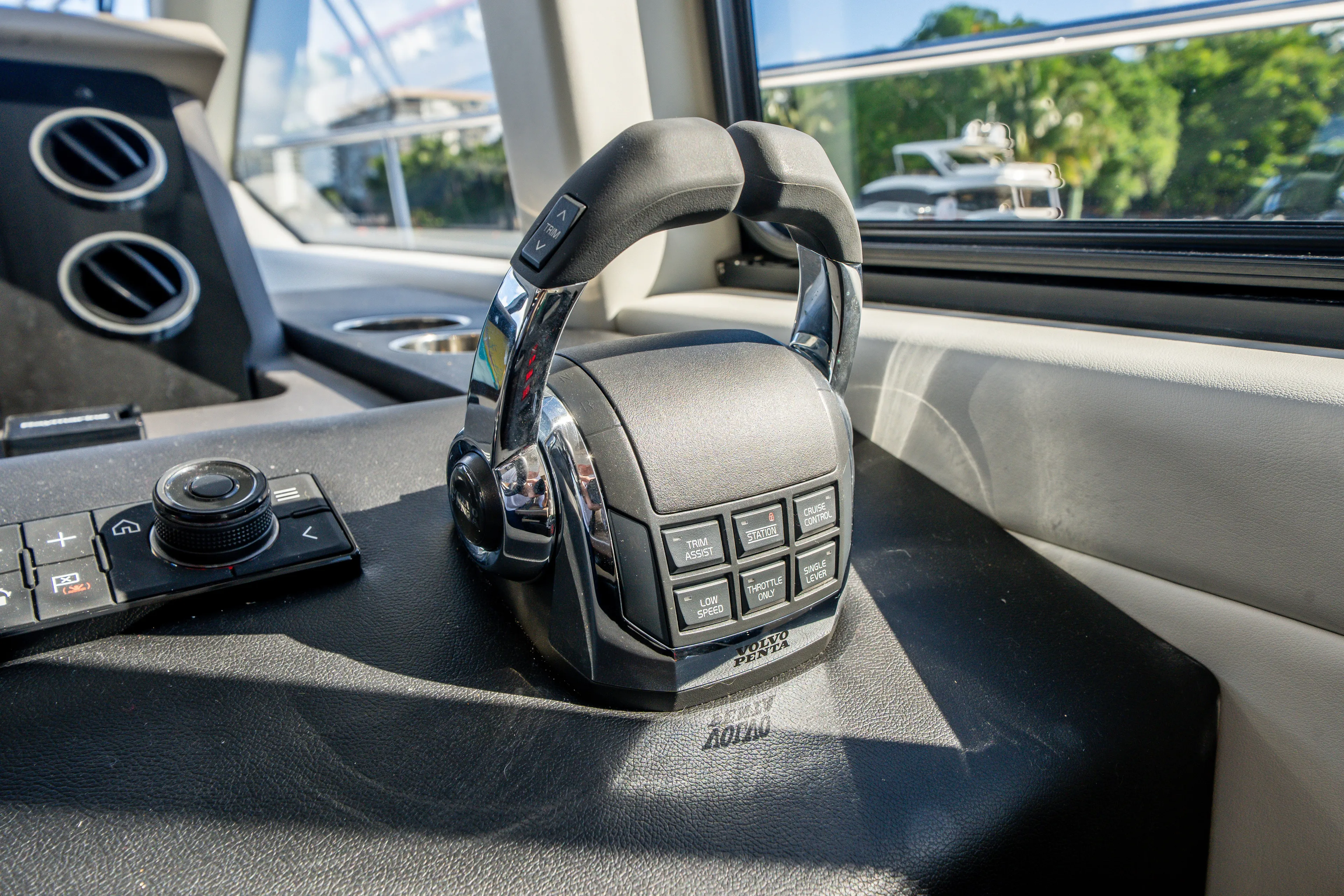  Yacht Photos Pics Control panel of 2022 Azimut 50 Fly yacht with throttle and buttons.