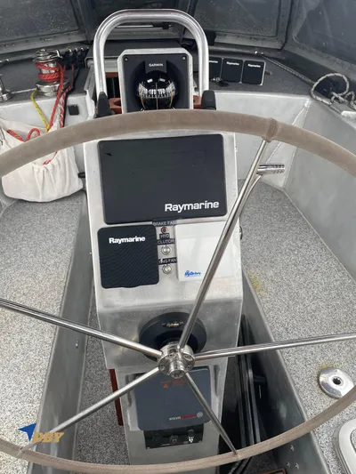 Rubicon Yacht Photos Pics Steering wheel and navigation equipment on a 2022 Radford 15.2 boat.