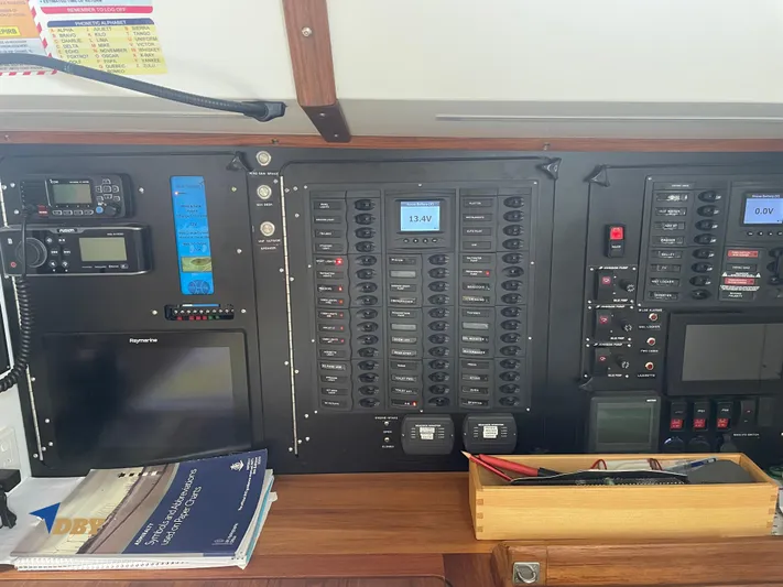 Rubicon Yacht Photos Pics Control panel of a 2022 Radford 15.2 boat with navigation and communication equipment.