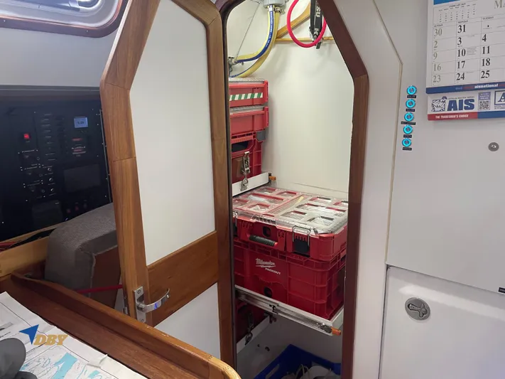 Rubicon Yacht Photos Pics Interior of a 2022 Radford 15.2 boat with storage area and equipment.