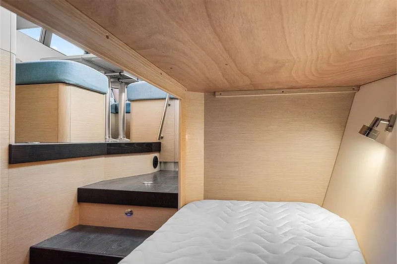  Yacht Photos Pics Interior of 2025 Garcia 45 Explorer yacht, featuring cozy cabin with modern design elements.