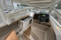 Interior of 2019 Nimbus W 9 boat with modern helm and seating.