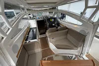 Interior of 2019 Nimbus W 9 boat with seating and navigation area.