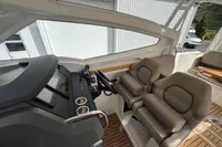 Interior of 2019 Nimbus W 9 boat with leather seats and modern dashboard.