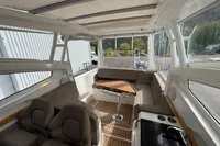 Interior of 2019 Nimbus W 9 boat with seating and table, Lake Constance registration.