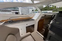 Interior of 2019 Nimbus W 9 boat with modern kitchen and control panel.