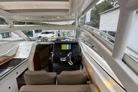 Interior view of 2019 Nimbus W 9 boat with modern helm and navigation system.