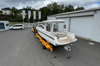 Nimbus W 9 boat on trailer, Lake Constance registration, 2019 model, parked outside.