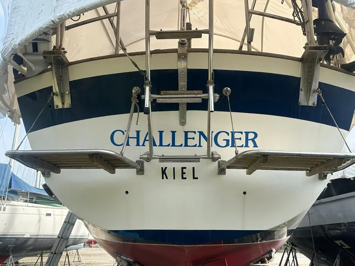 Challenger Yacht Photos Pics Hallberg-Rassy 45 sailboat, 1992 model, named "Challenger," docked in Kiel.