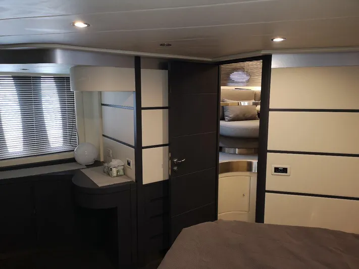  Yacht Photos Pics Luxurious interior of a 2007 Pershing 62 yacht cabin with modern design elements.