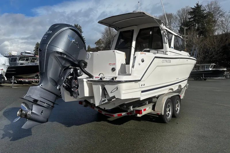  Yacht Photos Pics 2026 Cutwater C-248 Coupe boat on trailer with Yamaha outboard motor.