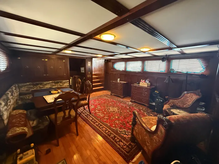  Yacht Photos Pics Luxurious 2000 Pluckebaum Custom yacht interior with elegant wood paneling and vintage furnishings.