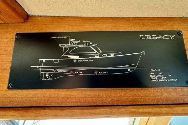Linda Lou Yacht Photos Pics Schematic drawing of Legacy 36 yacht, 2018 model, with technical details.