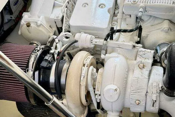 Linda Lou Yacht Photos Pics Engine of a 2018 Legacy 36 with turbocharger.