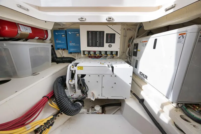 Sea Ya Yacht Photos Pics Engine room of 2022 Tiara Sport 48LS with Kohler generator and electrical systems.