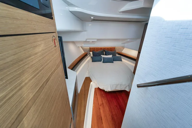 Sea Ya Yacht Photos Pics Luxurious cabin interior of 2022 Tiara Sport 48LS yacht with modern design.