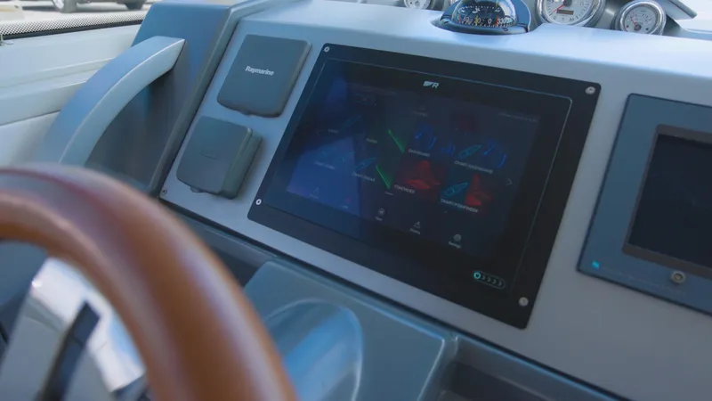  Yacht Photos Pics Dashboard of a 2008 Azimut 62S yacht with navigation display.