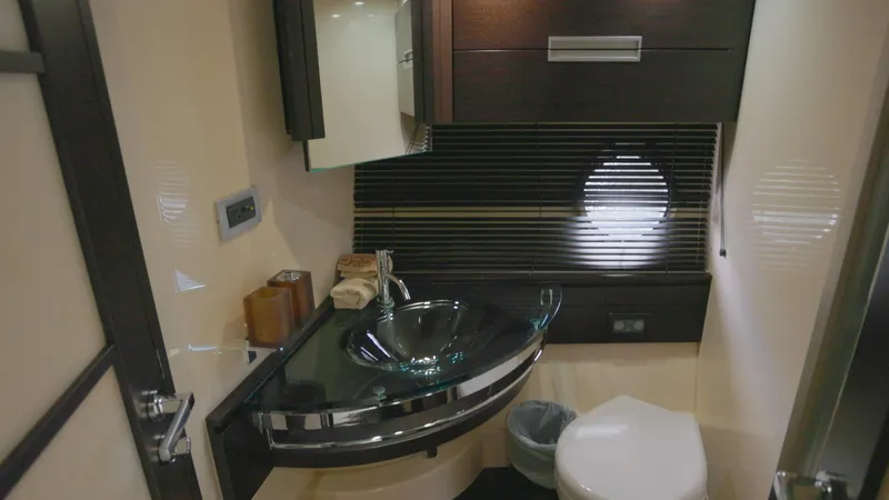  Yacht Photos Pics 2008 Azimut 62S yacht bathroom with modern fixtures and sleek design.