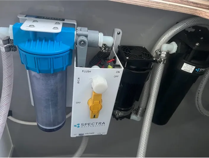  Yacht Photos Pics Water filtration system on a 2018 Leopard 40 yacht, featuring Spectra components and hoses.