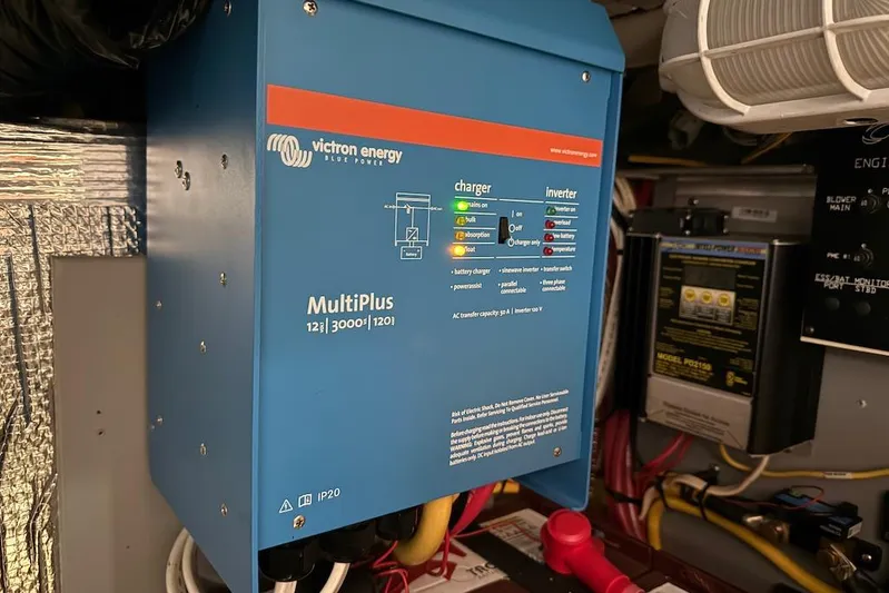 No Worries Yacht Photos Pics Victron Energy MultiPlus charger in 2006 Cruisers Yachts 415 Express Motoryacht engine room.