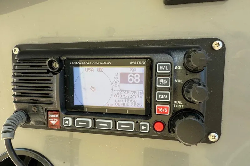 No Worries Yacht Photos Pics Standard Horizon Matrix radio on 2006 Cruisers Yachts 415 Express Motoryacht dashboard.