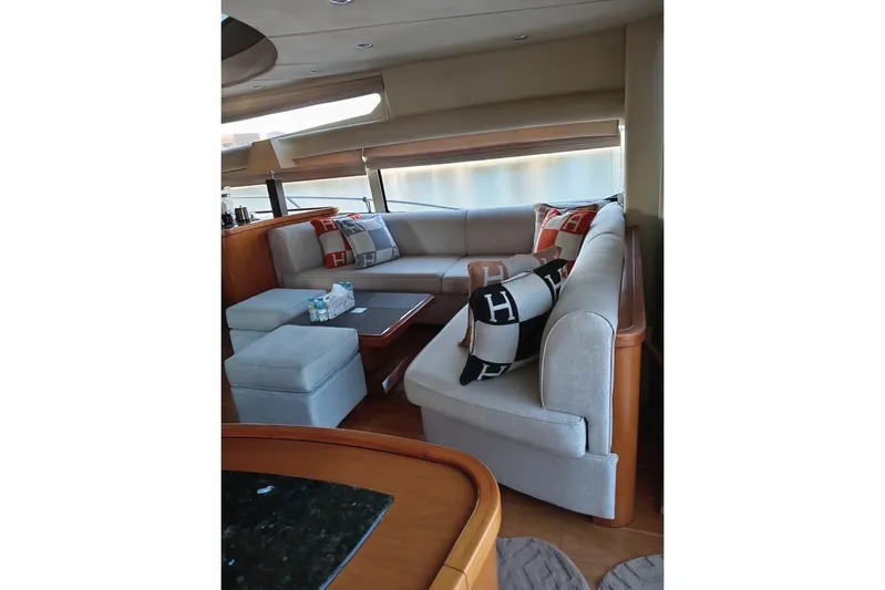  Yacht Photos Pics Luxurious interior of 2006 Sunseeker Predator 82 yacht with elegant seating and decor.