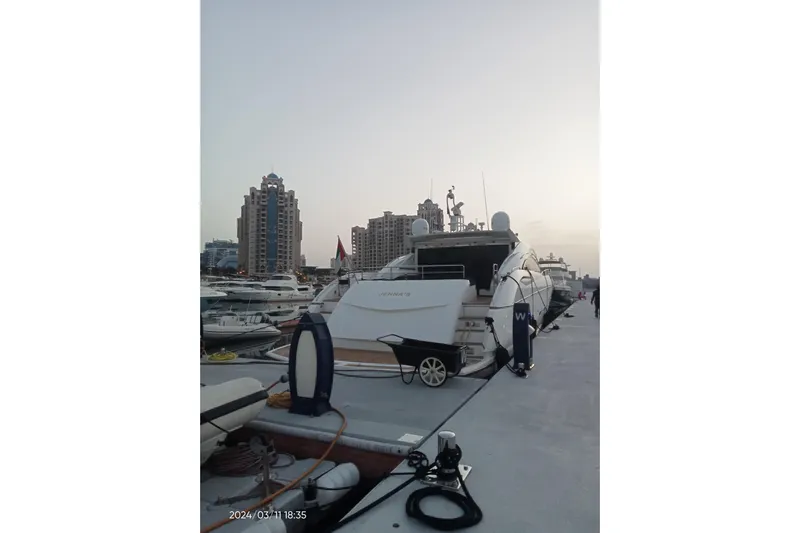  Yacht Photos Pics Luxury Sunseeker Predator 82 yacht docked at marina, 2006 model.