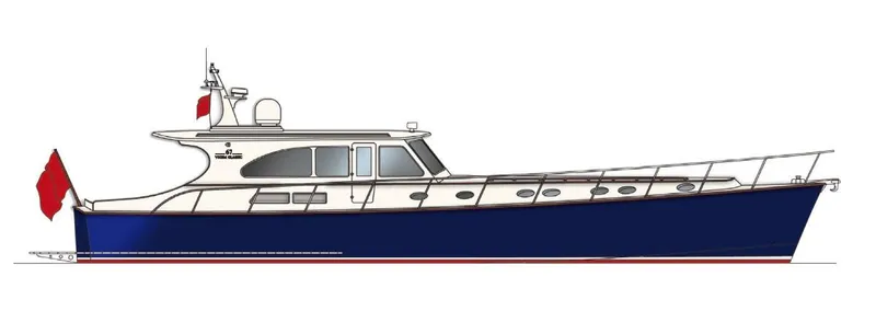  Yacht Photos Pics 2009 Vicem Classic 71 yacht, side view, sleek design, blue hull, white superstructure.