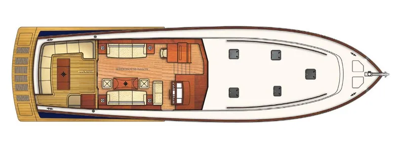  Yacht Photos Pics Top view layout of a 2009 Vicem Classic 71 yacht, showcasing interior and deck design.