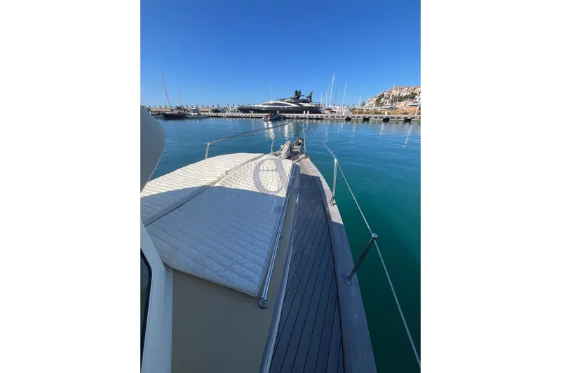  Yacht Photos Pics Luxury yacht deck view, Sibma Navale Italiana Armstrong 12, 2012 model, docked in marina.