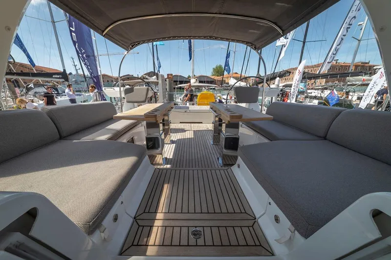  Yacht Photos Pics Luxurious Jeanneau Yacht 60 cockpit with comfortable seating and elegant design, 2022 model.