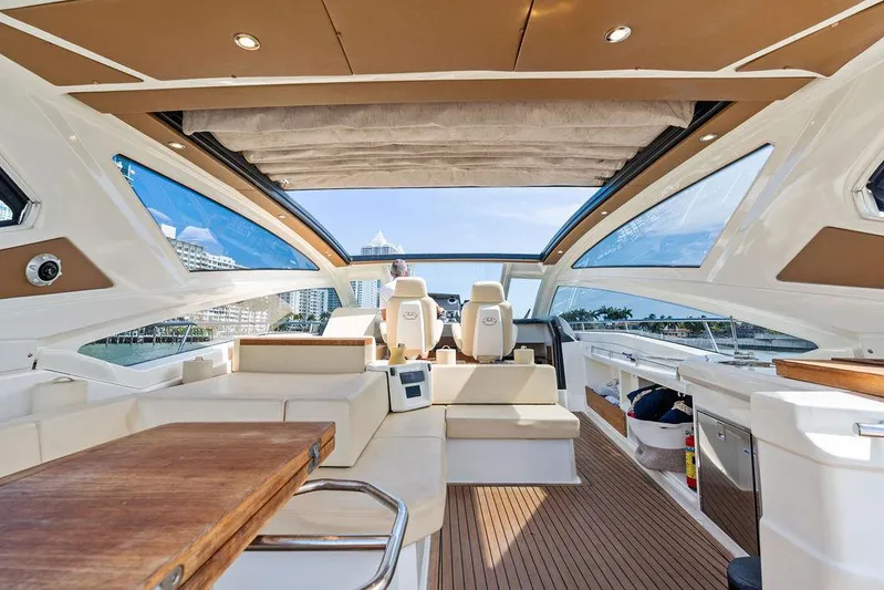 Minion Yacht Photos Pics Luxurious interior of 2014 Cranchi 56 HT yacht with spacious seating and modern design.