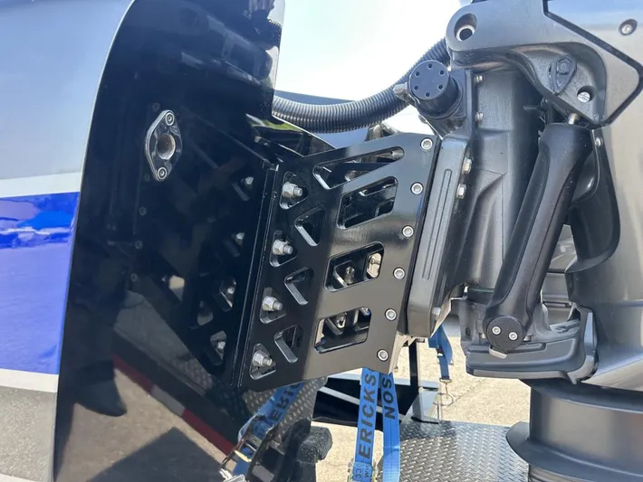  Yacht Photos Pics Close-up of 2018 Wright Performance 420 boat engine mount detail.