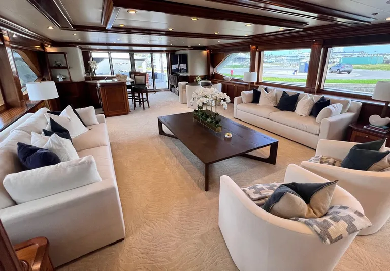 Miss Stephanie Yacht Photos Pics Luxurious 2004 Richmond Yachts Semi-Displacement interior with elegant seating and large windows.