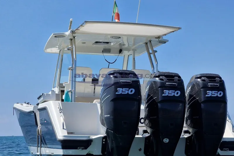  Yacht Photos Pics 2017 3B Craft 330 CC boat with triple 350 Verado engines on open water.