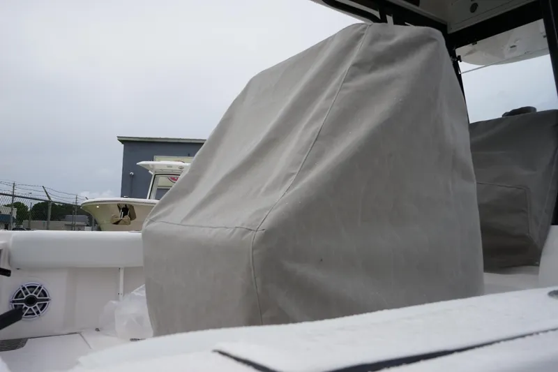  Yacht Photos Pics 2025 Sea Fox 282 Hybrid LT boat interior with covered seating and speaker.